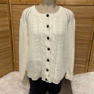 NorthCrest classic cream button front cardigan sweater cable knit woman’s large